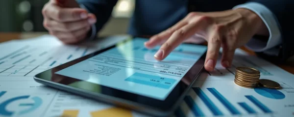 Illustration symbolique d'une facture d'électricité professionnelle avec des éléments visuels représentant des coûts cachés et des négociations