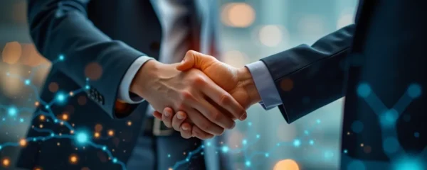 Illustration symbolique d'un courtier énergétique professionnel négociant un contrat pour une entreprise