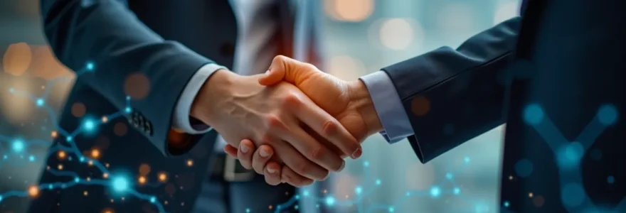 Illustration symbolique d'un courtier énergétique professionnel négociant un contrat pour une entreprise