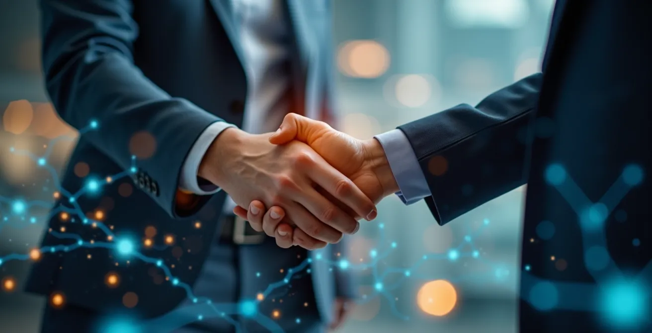 Illustration symbolique d'un courtier énergétique professionnel négociant un contrat pour une entreprise