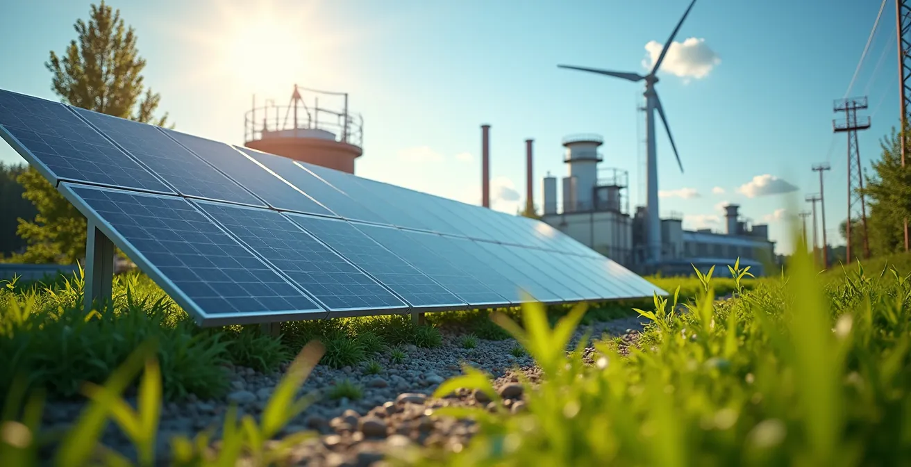 Installation industrielle intégrant des panneaux solaires et des équipements économes en énergie